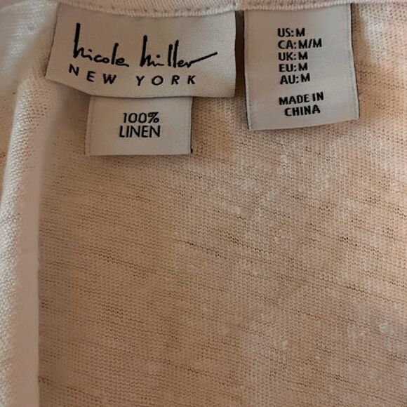 Nicole Miller New York Fairycore Casual Minimalist White Shrt Slve Linen Top SzM - Picture 3 of 3